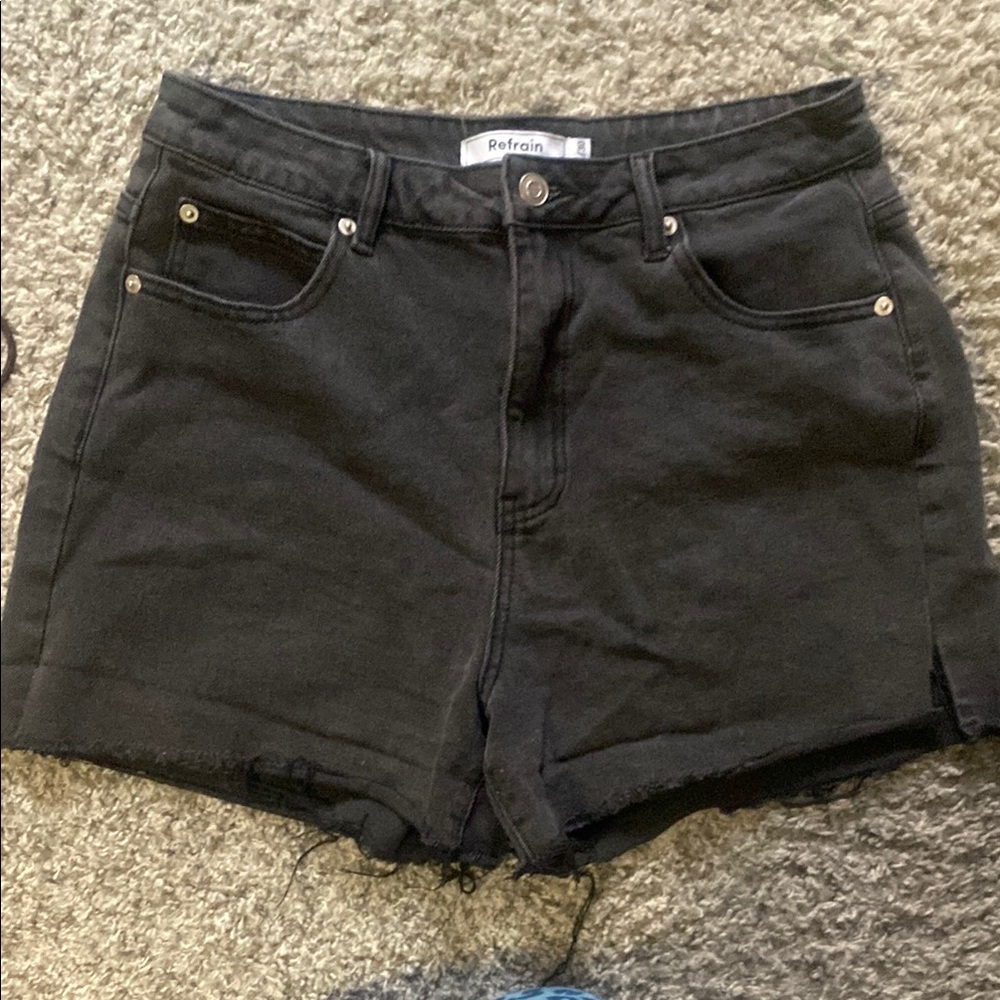 High Waist Black Denim Shorts with Cuffed Hem
